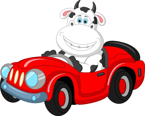 Illustration Vectorielle Une Vache Cartoon Conduisant Une Voiture — Image vectorielle