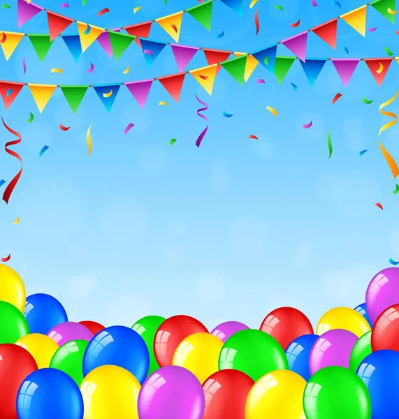 Fundo Aniversário Com Balões Confetes —  Vetores de Stock