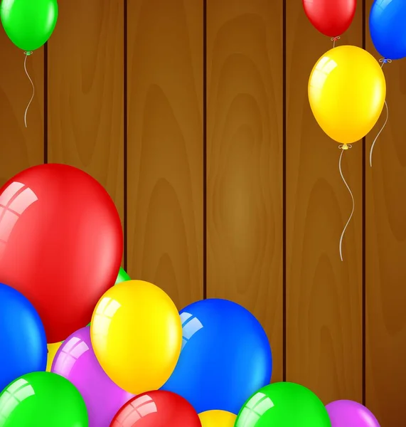 Moderne Verjaardagsballons Houten Achtergrond — Stockvector