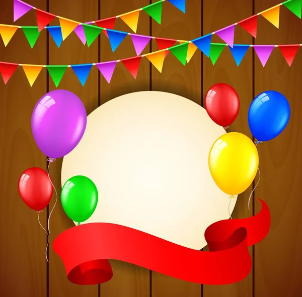 Birthday Background Balloons Place Text Wooden Background — Stock Vector