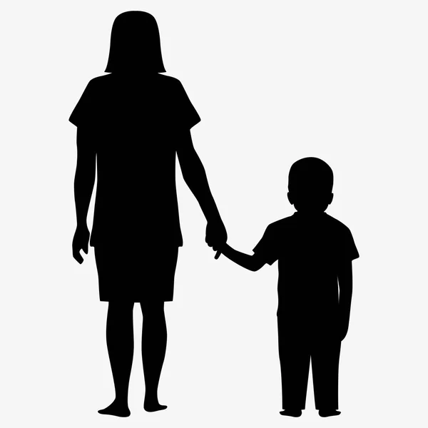 Mother Child Silhouette White Background — Stock Vector