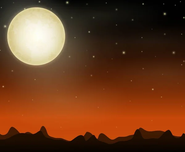 Paysage Ciel Nocturne Avec Des Montagnes Silhouette Des Étoiles Sur — Image vectorielle
