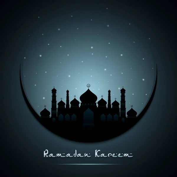Ramazan Kareem Güzel Tebrik Kartı Ile Siluet Camii — Stok Vektör