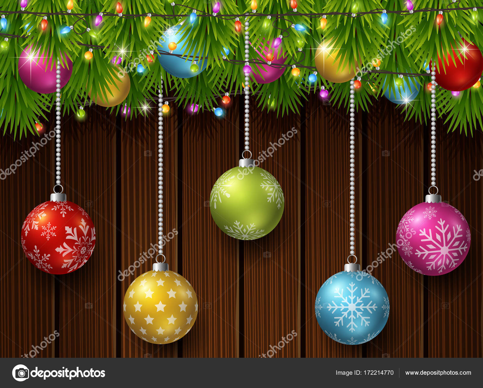 Sfondo Di Natale Con Rami Di Abete Palle Di Colore E