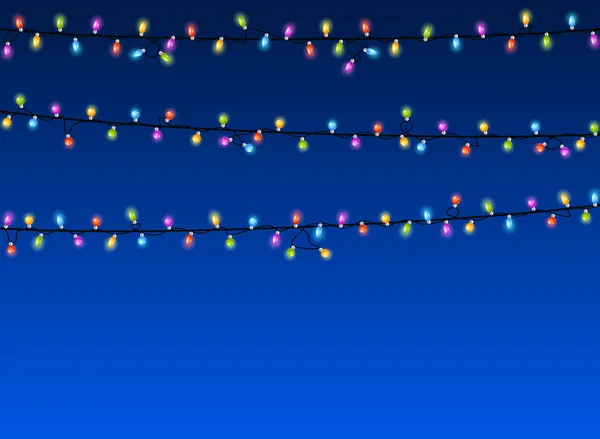 Luzes de Natal no fundo azul — Vetor de Stock