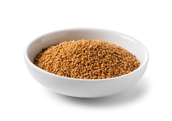 Mustard Seeds Plate Placed White Background — Stock Photo, Image