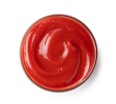 Shot from above of ketchup in a glass bowl on a white background clipart