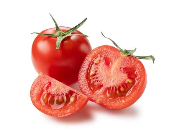 Tiro Tomates Tomates Cortados Colocados Sobre Fondo Blanco Desde Ángulo — Foto de Stock