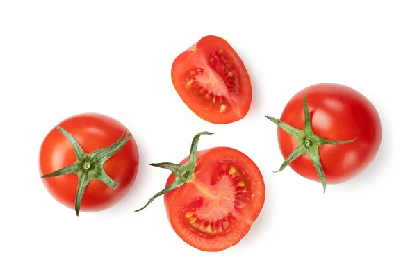 Tomates Colocados Sobre Fondo Blanco Tomates Cortados Disparados Desde Arriba — Foto de Stock