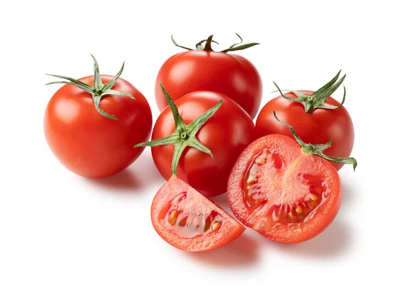 Shooting Tomatoes Cut Tomatoes Placed White Background Angle — Stock Photo, Image