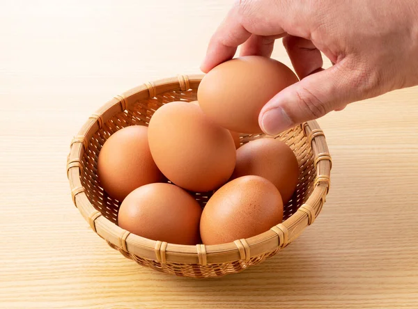 Close Shot Egg Placed Tree Background Egg Held Hand — Stock Photo, Image