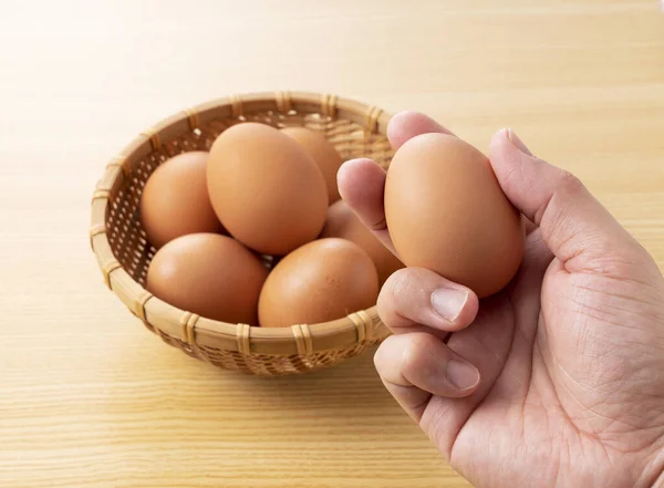 Close Shot Egg Placed Tree Background Egg Held Hand — Stock Photo, Image