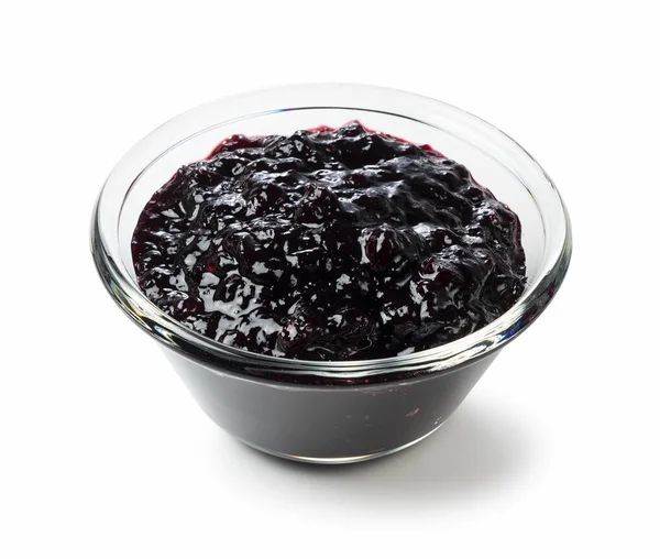 Blueberry Jam Glass Bowl Set White Background Photographed Angle — Stock Photo, Image