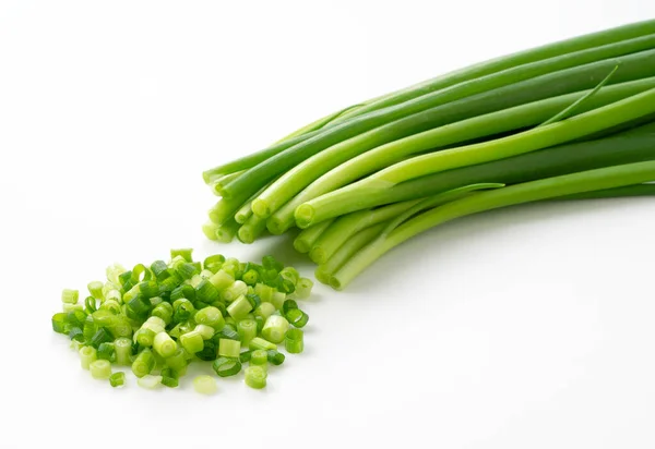 Chopped Green Onions Placed White Background Were Photographed Angle — Stock Photo, Image