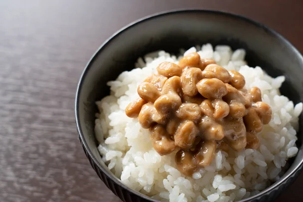 Natto Put Rice Put Background Dark Tree Image Breakfast Japan — Stock Photo, Image