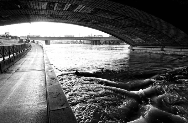 Strong current of Seine river flood in Paris