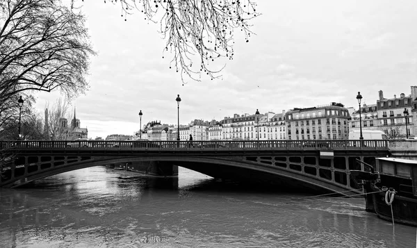 Cais Rio Sena Submerso Perto Ponte Sully Paris — Fotografia de Stock