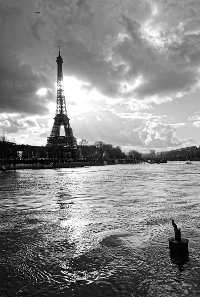 Spiegelung Des Eiffelturms Schwarz Und Weiß — Stockfoto