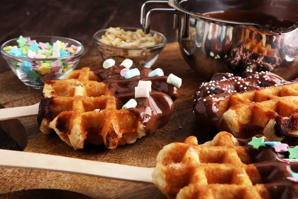 Waffles e chocolate — Fotografia de Stock