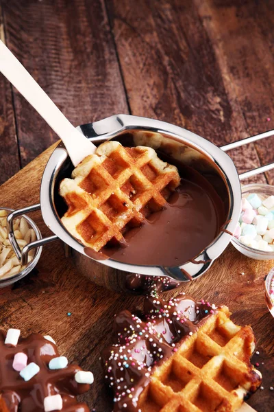 Waffles and chocolate — Stock Photo, Image