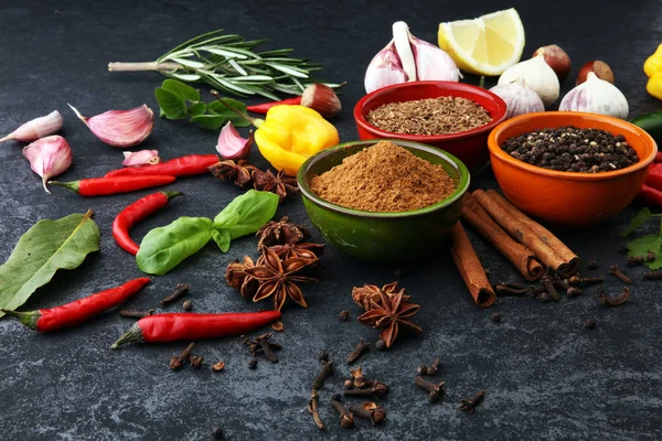 Spices and herbs on white background. Food and cuisine ingredien — Stock Photo, Image