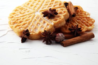 Yemek, pişirme mevsim sonbahar malzemeleri. Belçika waffle,