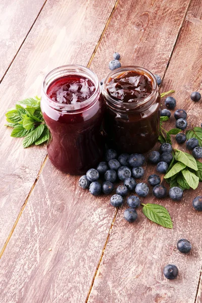 Fresh blueberry jam for breakfast and blueberries. — Stock Photo, Image