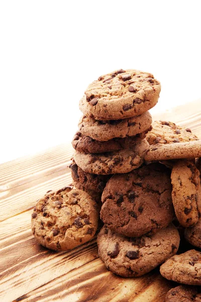 Chocolate cookies on wooden table. Chocolate chip cookies shot. Stock Picture