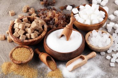 Şeker, kahverengi şeker ve beyaz tablo türleri