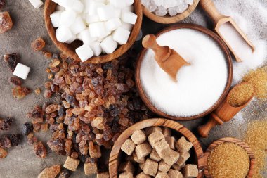 Şeker, kahverengi şeker ve beyaz tablo türleri