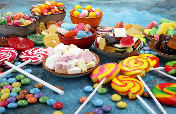 candies with jelly and sugar. colorful array of different childs