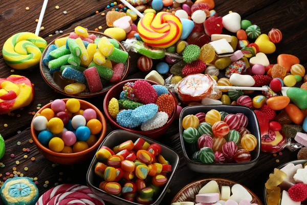 Candies with jelly and sugar. colorful array of different childs — Stock Photo, Image