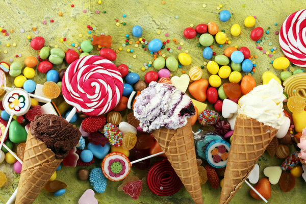 конфеты с желе и сахаром. красочный массив различных детей
