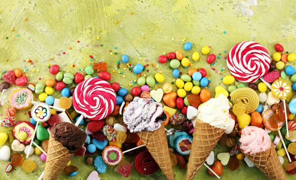 Candies with jelly and sugar. colorful array of different childs — Stock Photo, Image