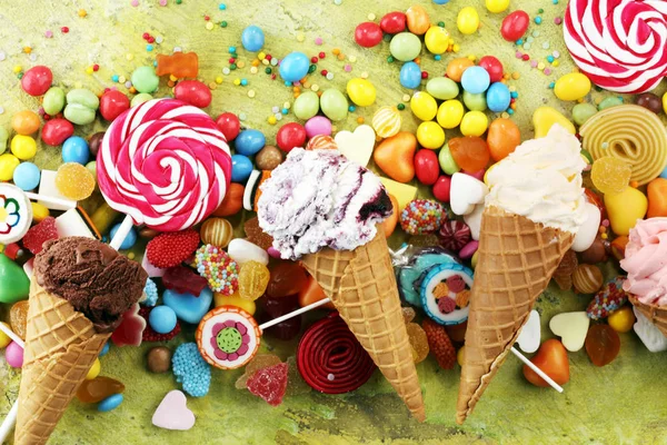 Candies with jelly and sugar. colorful array of different childs — Stock Photo, Image