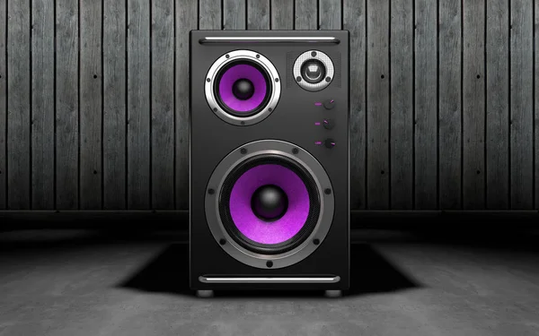 Audio reproduktory na černém pozadí. 3D vykreslování. — Stock fotografie