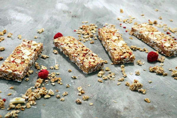 Granola bar. Healthy sweet dessert snack. Cereal granola bar wit