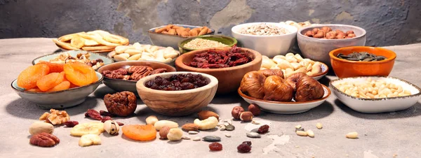 Composition with dried fruits and assorted healthy nuts — Stock Photo, Image