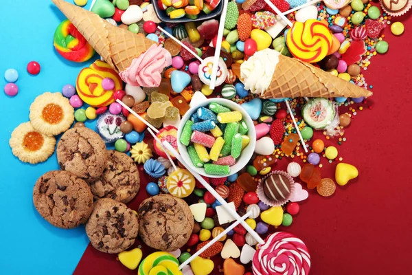 Candies with jelly and sugar. colorful array of different childs — Stock Photo, Image