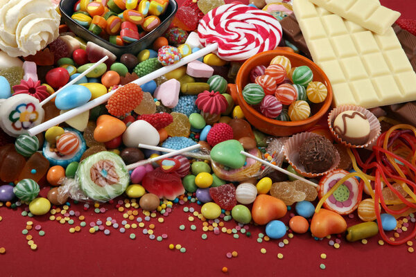 candies with jelly and sugar. colorful array of different childs