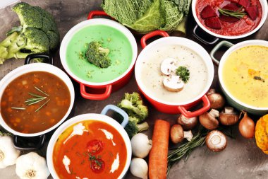 Renkli sebze çeşitli Kremalı çorbalar ve s için malzemeler