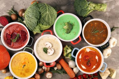 Renkli sebze çeşitli Kremalı çorbalar ve s için malzemeler