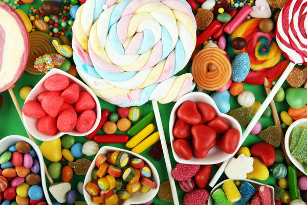 candies with jelly and sugar. colorful array of different childs