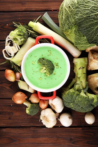 Broccoli soup with fresh broccoli for dinner. Fresh vegetarian f