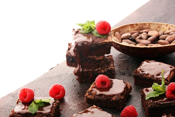 Шоколадный Кекс Десерт Малиной Специями Деревянном Фоне — стоковое фото