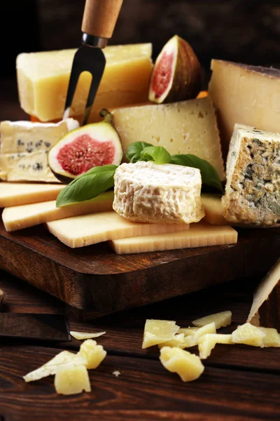 Différentes sortes de fromage. Plateau de fromage avec différents fromages — Photo