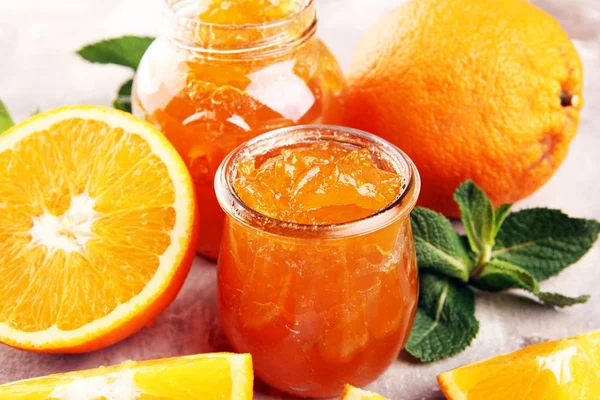 Orange homemade jam marmelade in a glass jar. orange marmelade — 스톡 사진