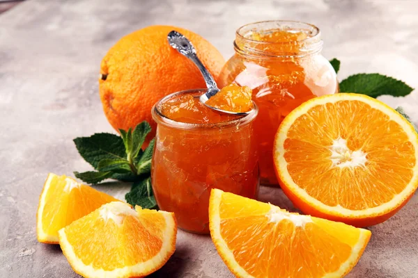 Orange homemade jam marmelade in a glass jar. orange marmelade — Stock Photo, Image