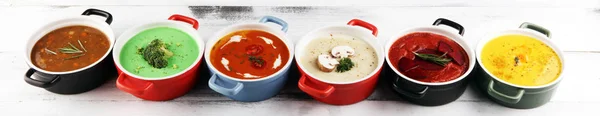 Különböző színes zöldségek krém, levesek és s-összetevők — Stock Fotó