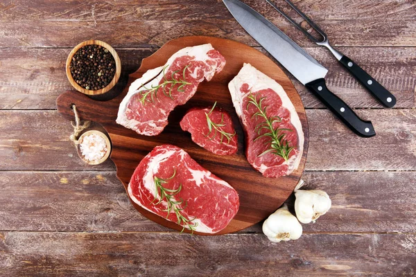 Variety Steak raw. Barbecue Rib Eye Steak, dry Aged Wagyu Entrec — Stock Photo, Image